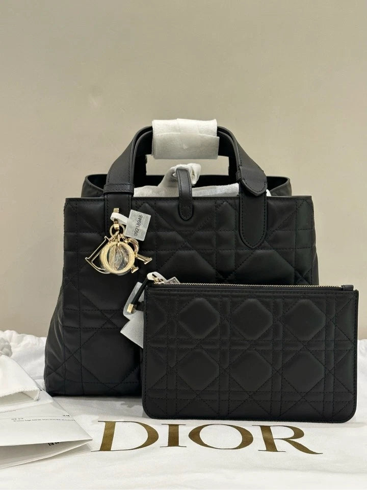 Authentic Dior Toujours Medium Black Tote Top Handle Bag For Women