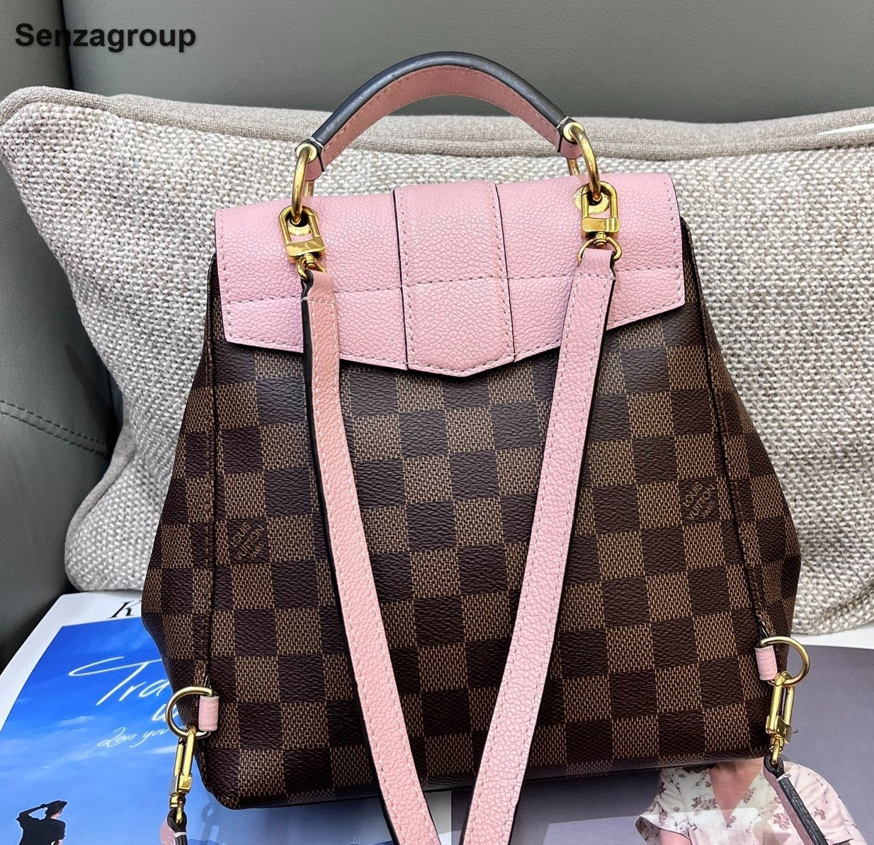 Louis Vuitton Clapton Damier Ebene Backpack Crossbody Brown Pink Women Classic