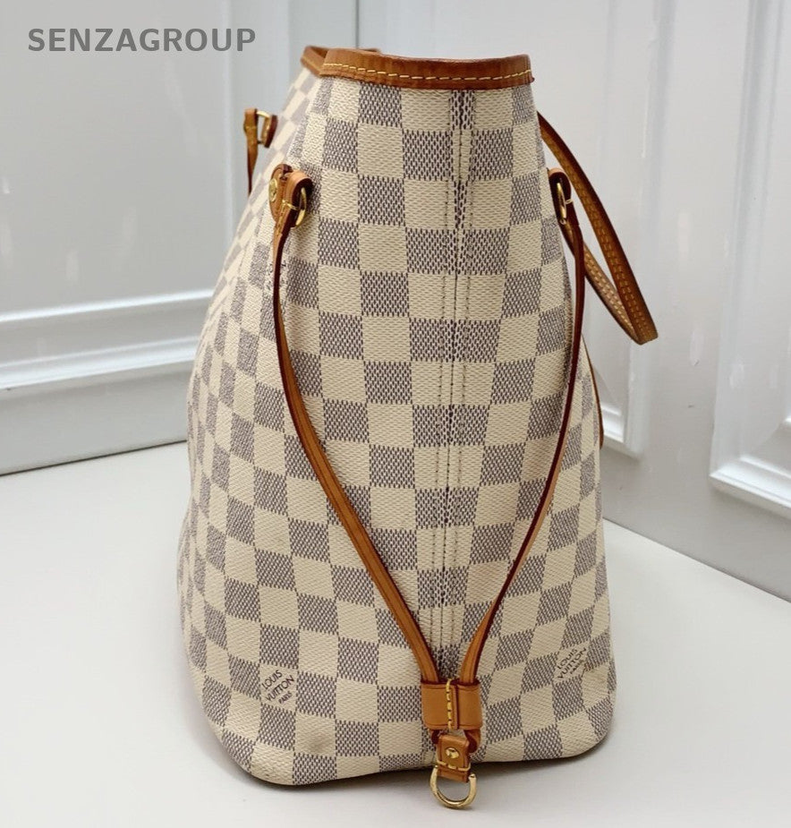 Louis Vuitton Neverfull MM Damier Shoulder Bag White Pink Gold Women Classic