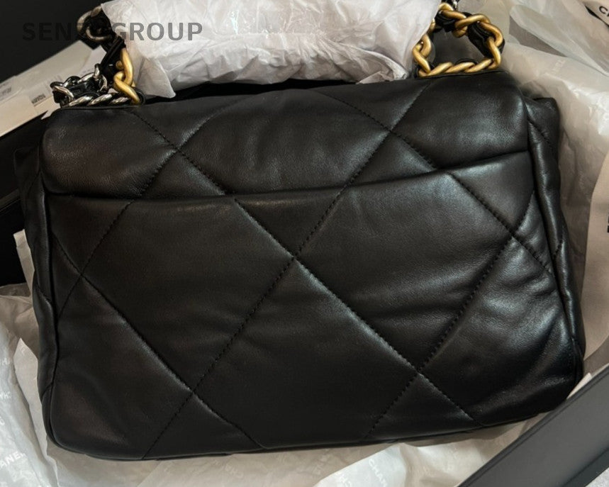 Chanel 19Bag Chain Top Handle Shoulder Bag Crossbody Black Gold Women Classic
