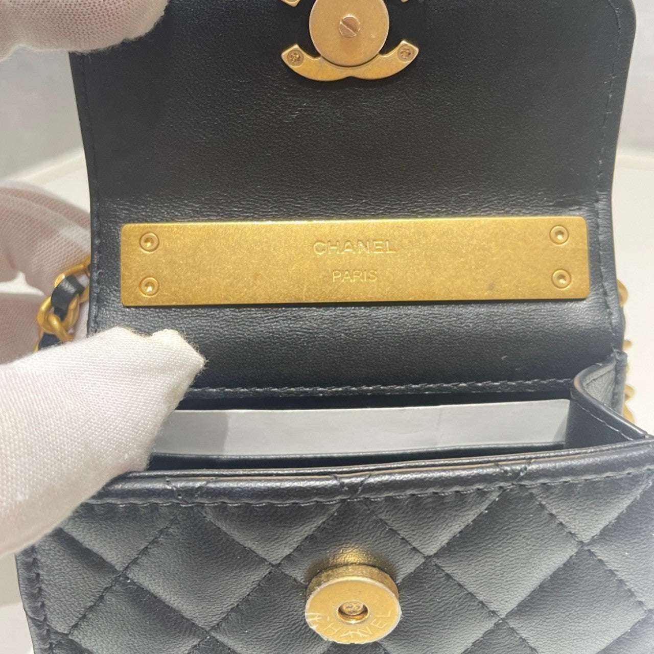 Chanel Kelly Mini Quilted Black Gold Chain Crossbody Bag