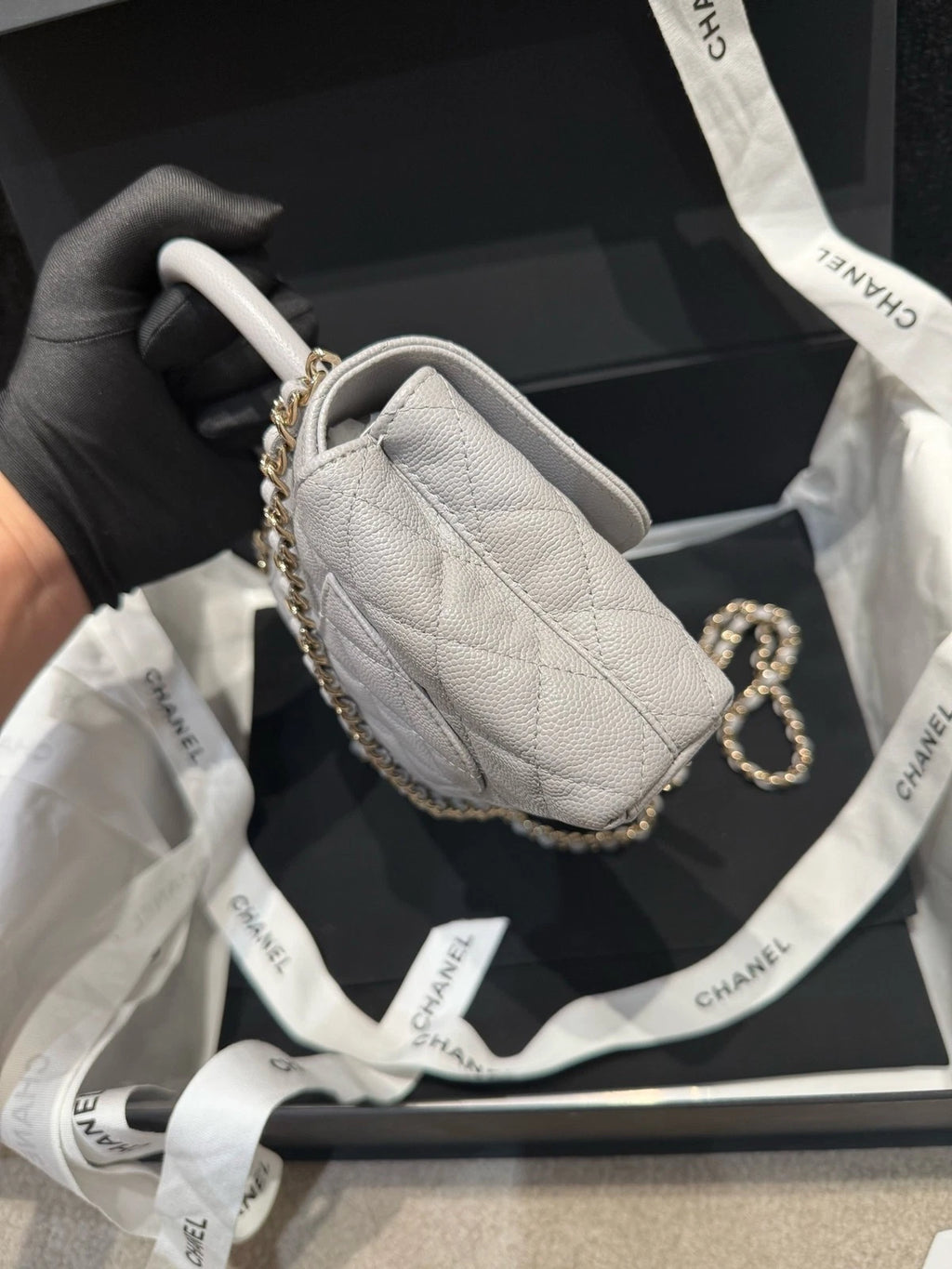 New Chanel Coco Handle Nano Gray Top Handle Bag For Women