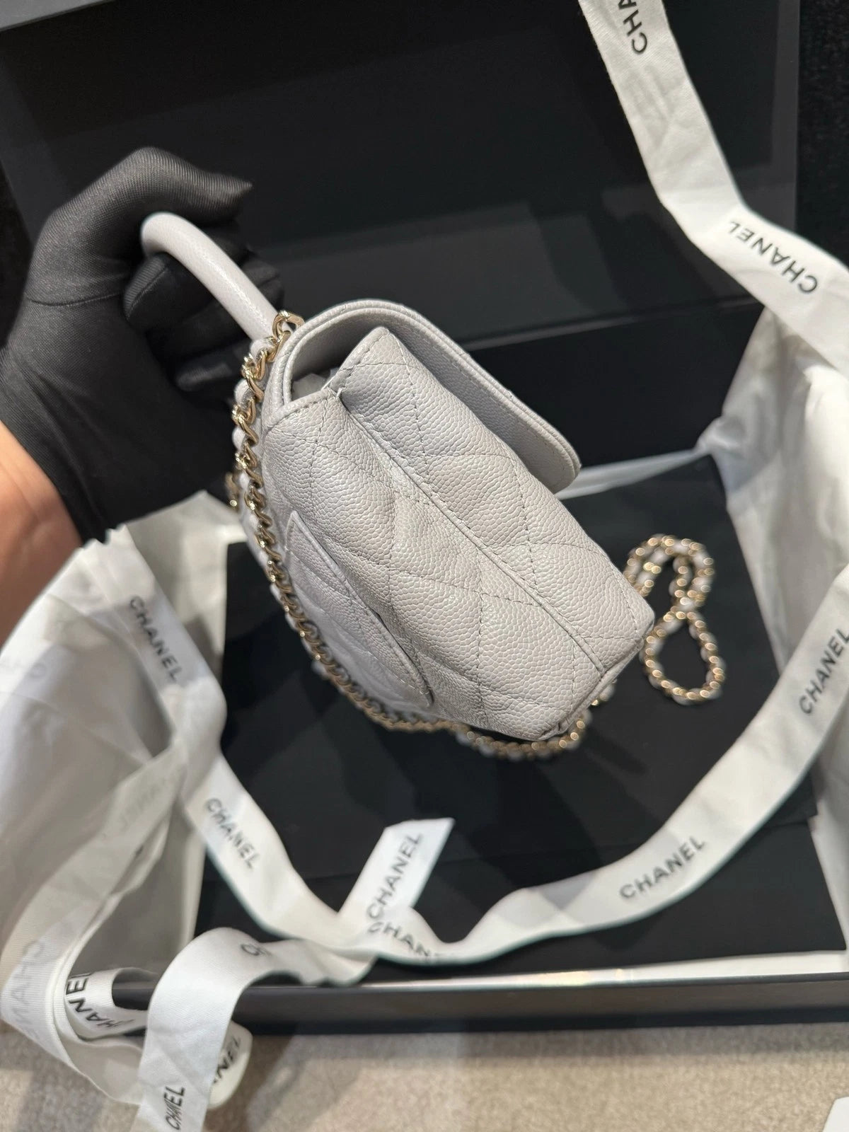 New Chanel Coco Handle Nano Gray Top Handle Bag For Women