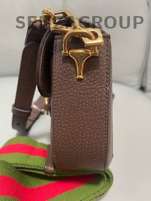 Gucci Horsebit 1955 Mini Shoulder Crossbody Bag Brown Gold Women Classic