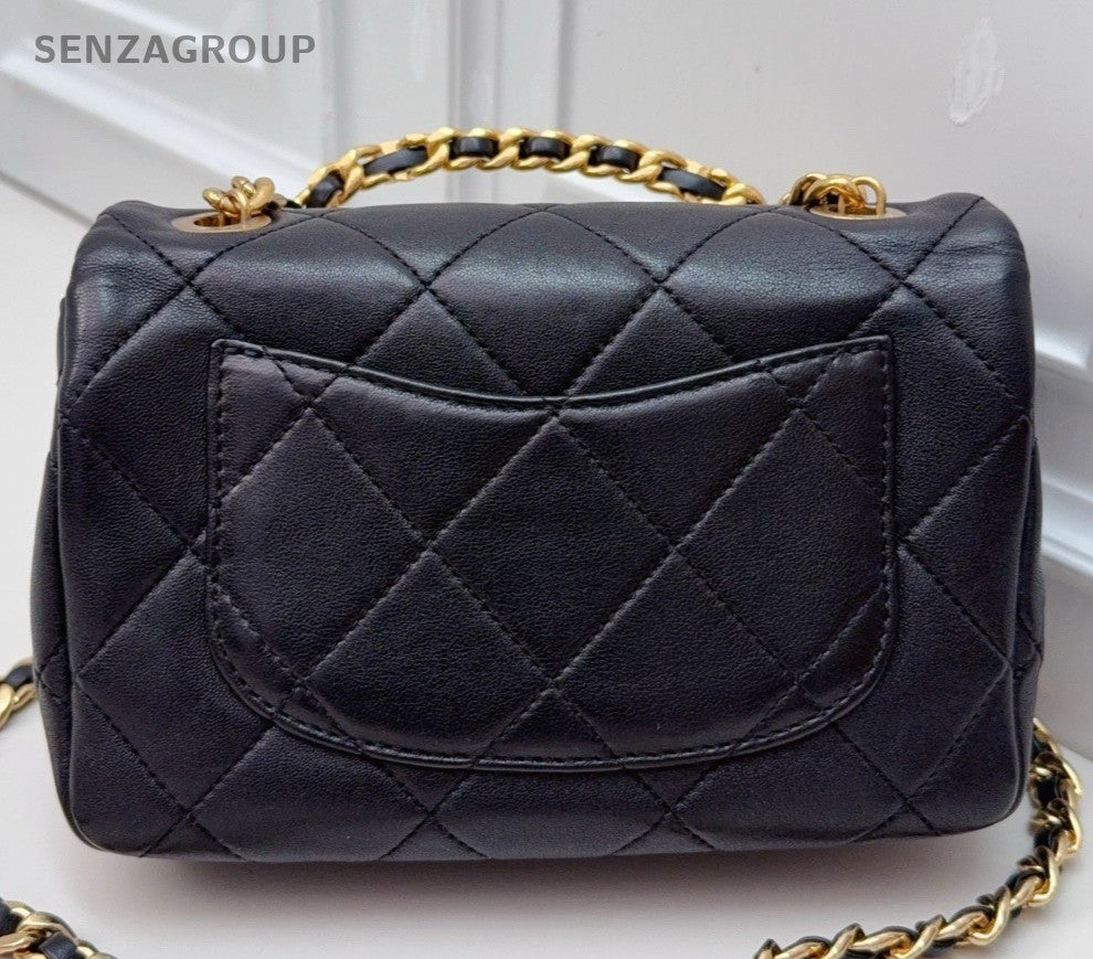 Chanel Diamond PM Black Gold Diamond Top Handle Bag Chain Crossbody Women