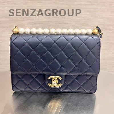 Chanel Classic Flap Blue Gold Pearl Chain Crossbody Bag - Women's Fashion