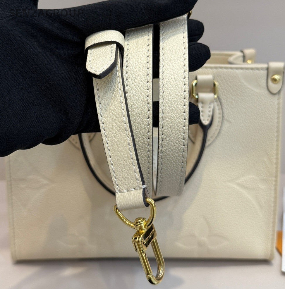 Louis Vuitton OnTheGo PM Monogram Tote Handbag Crossbody White Gold Women