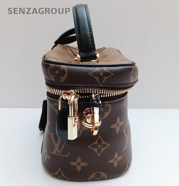 Louis Vuitton Monogram Chain Crossbody Top Handle Bag Brown Gold Women Classic