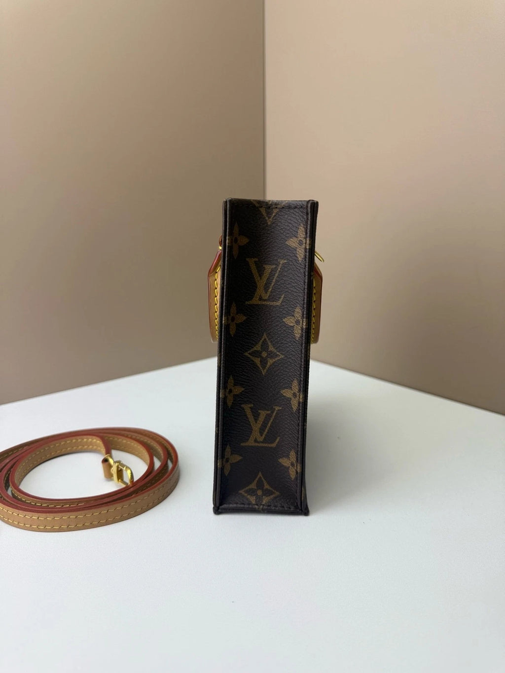 Louis Vuitton Petit Sac Plat Monogram Canvas Mini Tote Handbag Crossbody