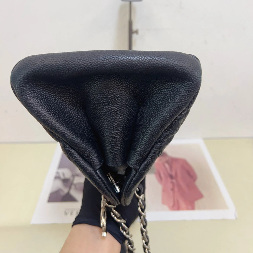 Chanel Bowling Calfskin Chain Shoulder Bag Diamond Black Silver Excellent