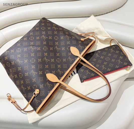 Louis Vuitton Neverfull Monogram MM Tote Shoulder Bag Brown Gold Women Classic