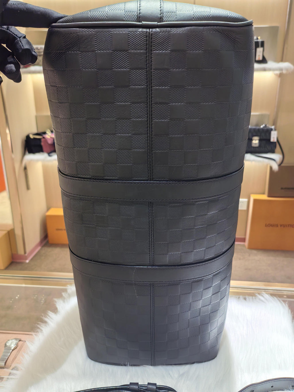 Louis Vuitton Damier Keepall Black Leather Shoulder Bag