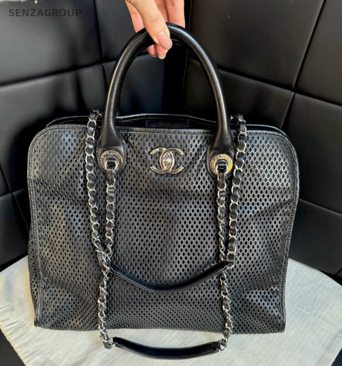 Chanel Tote Chain Calfskin Shoulder Bag Top Handle Bag Black Women Classic