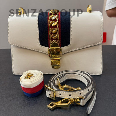Gucci Medium Sylvie Shoulder Crossbody Bag White Gold Women Classic