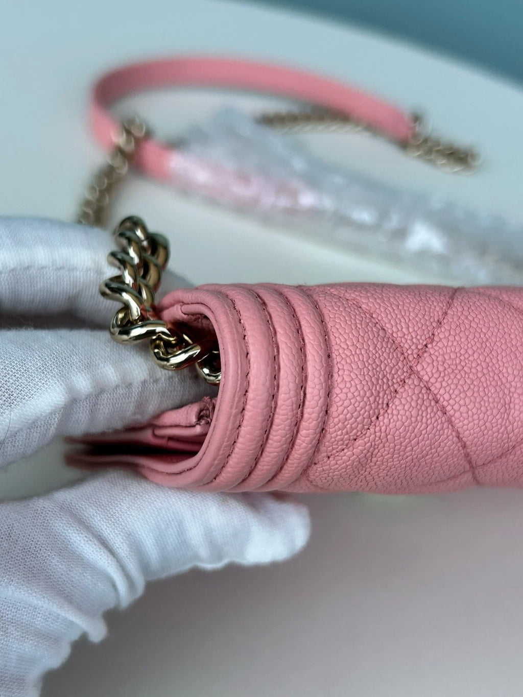Chanel Leboy WOC Chain Calfskin Shoulder Crossbody Pink Silver Women Classic