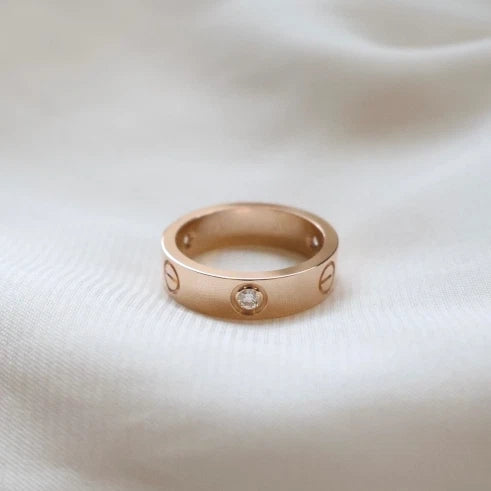 Excellent Cartier Love Classic Ring 18k Rose/Pink Gold 3P Diamonds EU56/US7.5