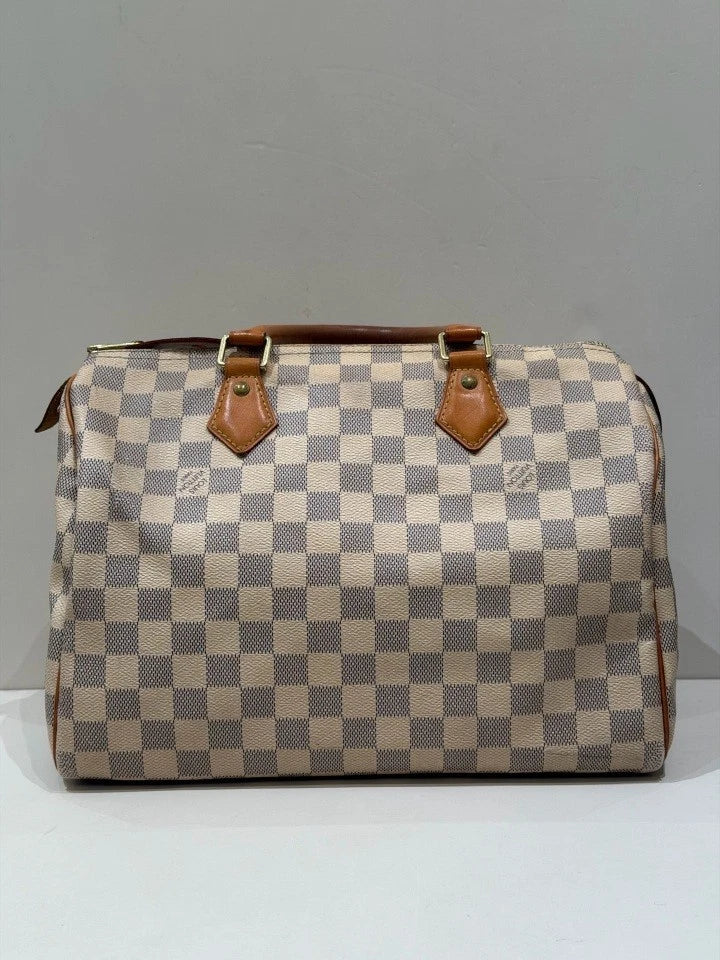 Louis Vuitton Speedy30 White Damier Canvas Top Handle Bag For Women