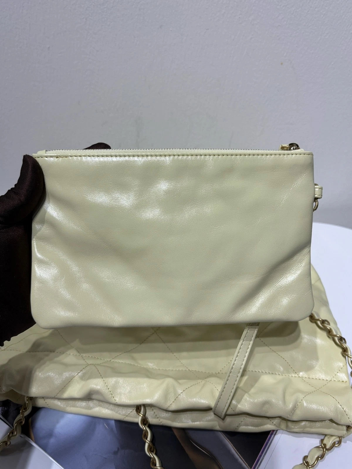 Authentic CHANEL 22 Small Yellow Tote Shoulder Bag For Women