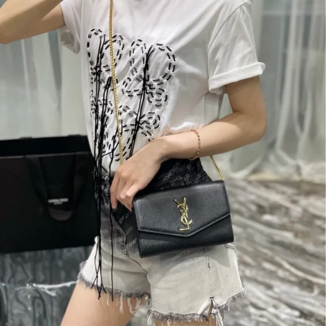 Saint Laurent Uptown Patent Leather Envelope Shoulder Crossbody Women