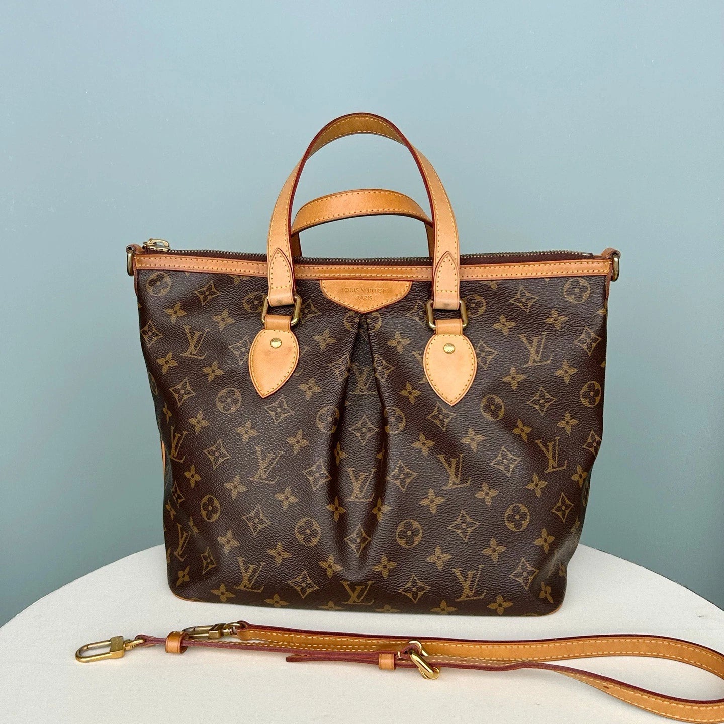 Louis Vuitton Palermo PM Top Handle Bag Crossbody Monogram Canvas Women Classic