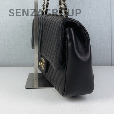 Chanel CF Large Black Gold Lambskin V-Stitch Chain Shoulder Crossbody Bag