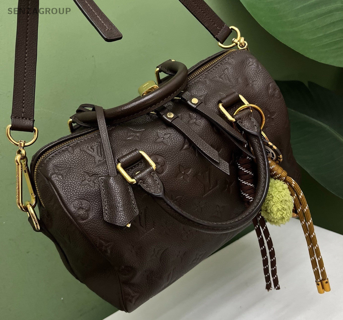 Louis Vuitton Speedy25 Monogram Top Handle Bag Crossbody Brown Gold Women