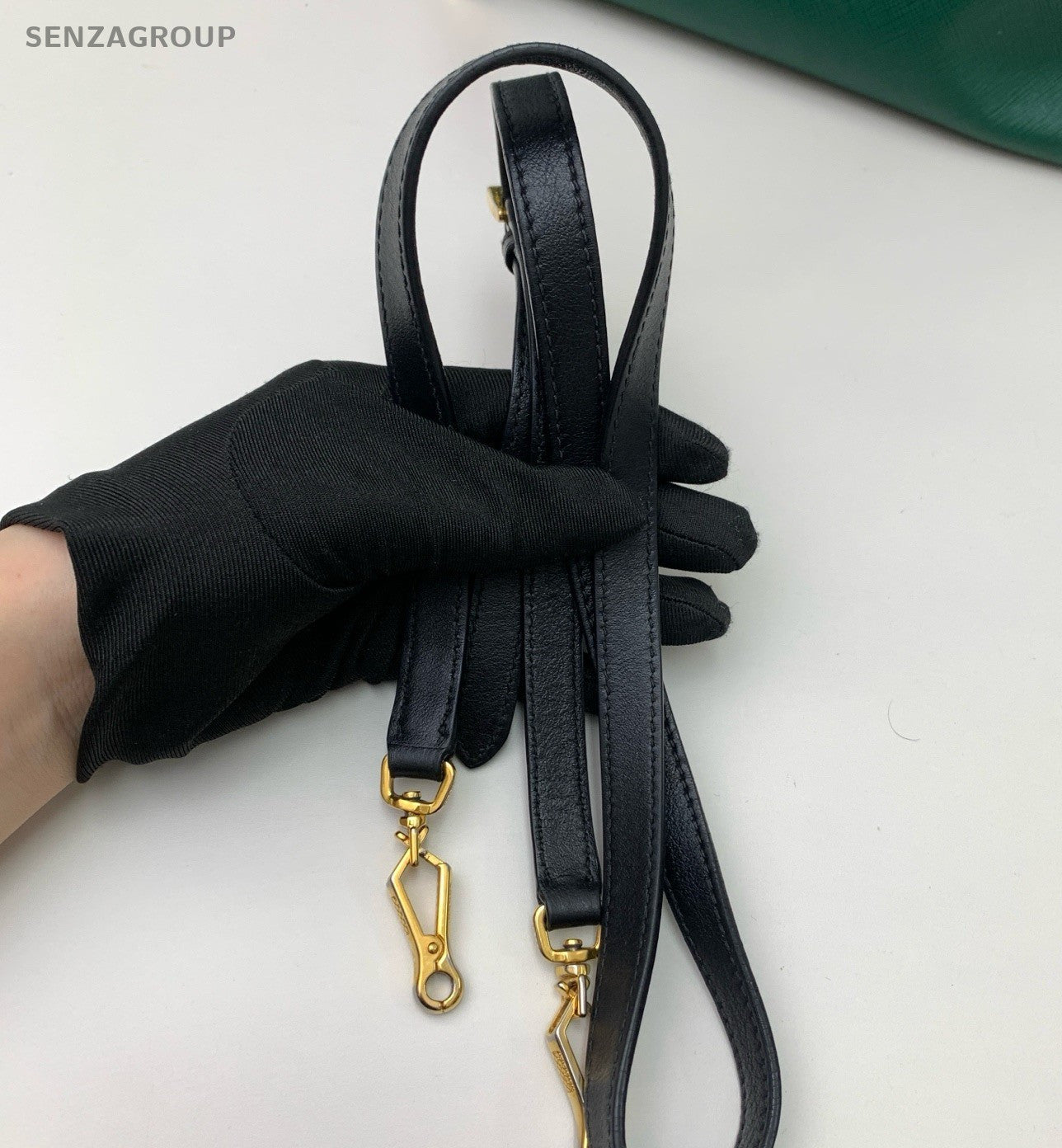 Prada Galleria 2Way Handbag Shoulder Bag Green Black Gold Women Classic