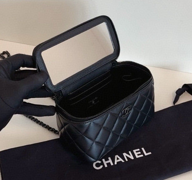 Chanel Vanity Case So Black Chain Top Handle Crossbody Women Classic Diamond