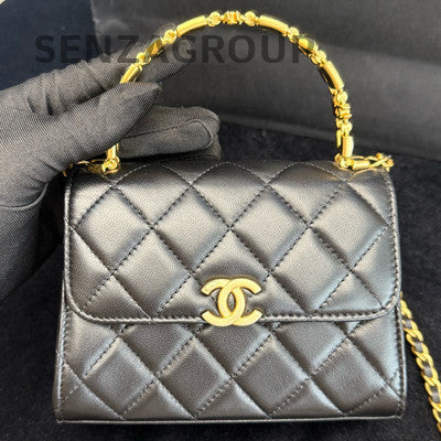 Chanel Black Gold Quilted Chain Shoulder Bag Crossbody Handbag