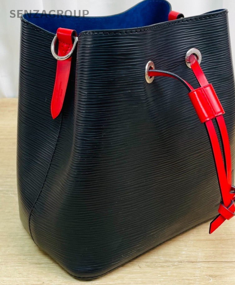 Louis Vuitton Epi Calfskin Bucket Handbag Crossbody Black Blue Women Classic
