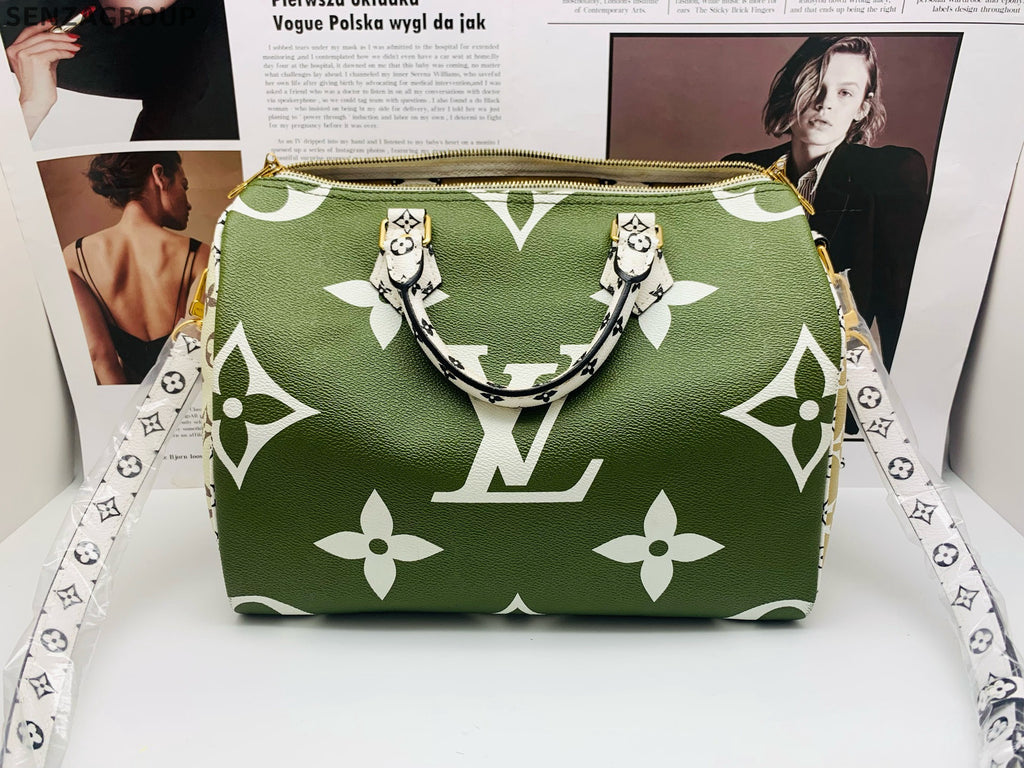 Louis Vuitton Speedy 30 Monogram Handbag White Green Women's