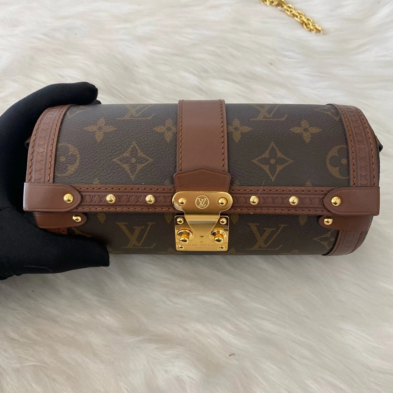 Louis Vuitton Papillon Monogram Brown Gold Buckle Crossbody Bag Women Classic
