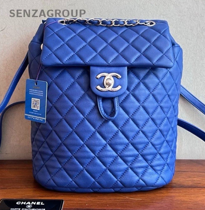 Chanel Salzburg MM Lambskin Backpack Shoulder Unique Bag Sapphire Blue Women
