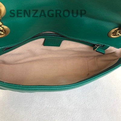 Gucci GG Marmont Green Gold Leather Chain Shoulder Crossbody Bag