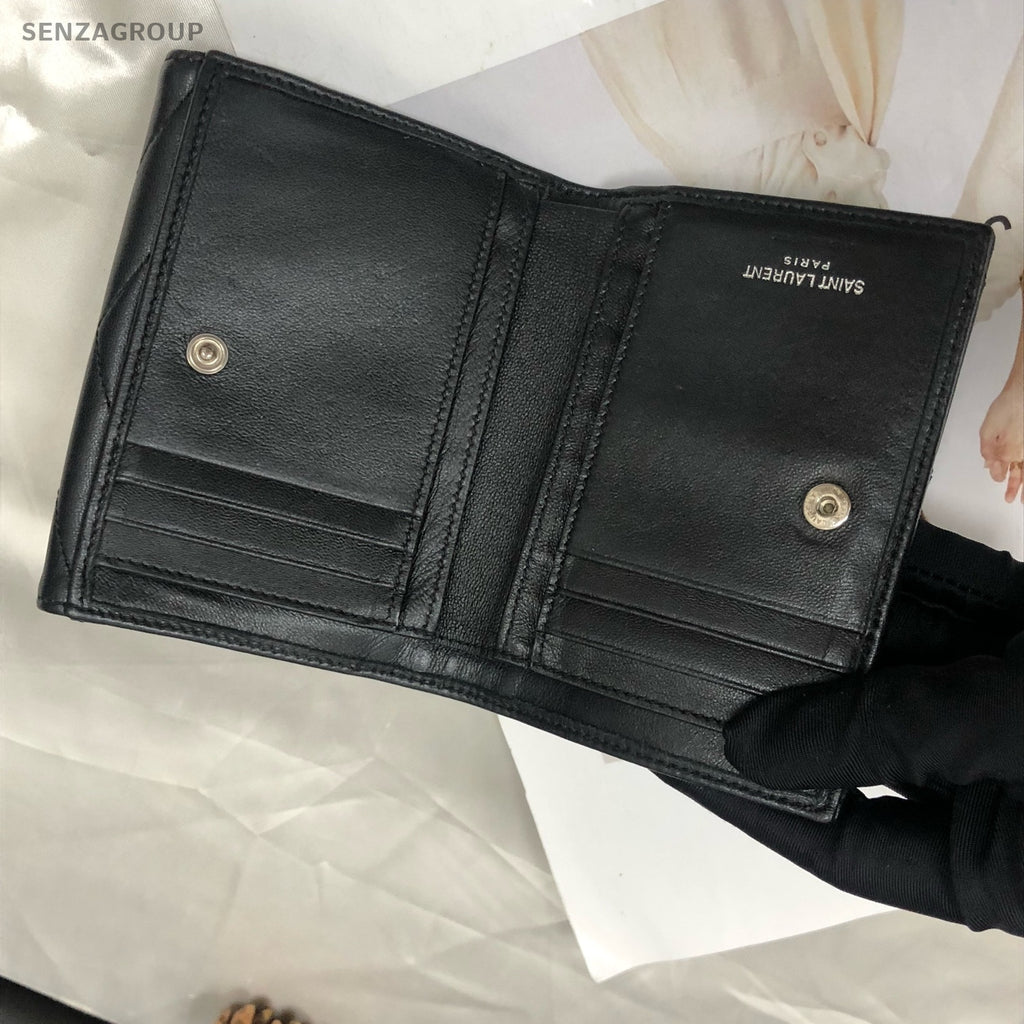 YSL Black Lambskin Wallet Silver Hardware Women's Classic
