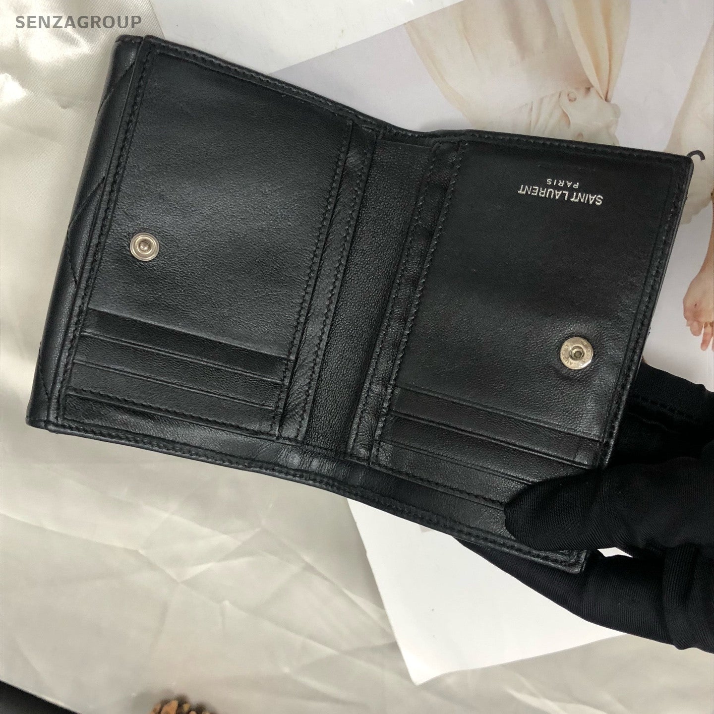 YSL Black Lambskin Wallet Silver Hardware Women's Classic
