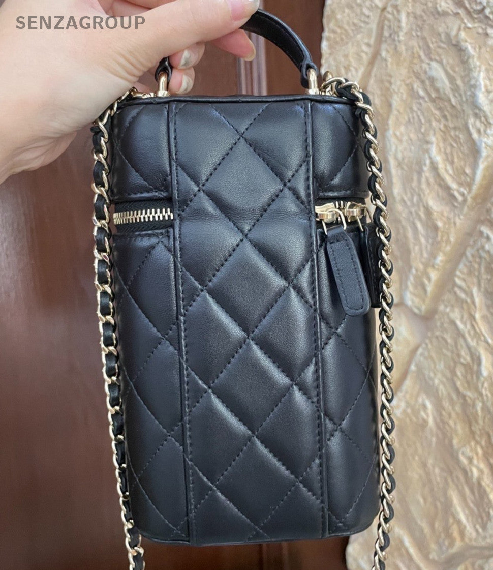 Chanel 22P Chain Top Handle Bag Crossbody Diamond Black Gold Women Designer