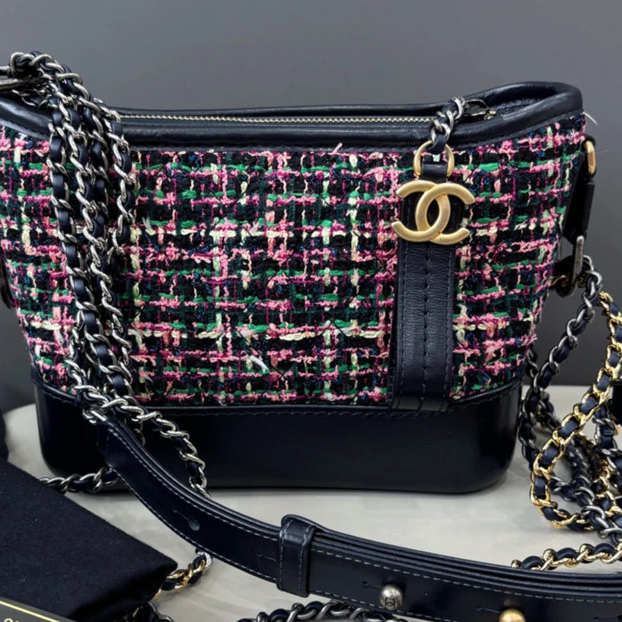 Chanel Gabrielle Chain Shoulder Crossbody Bag Black Gold Women Fashion