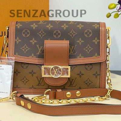 Louis Vuitton Dauphine MM Monogram Chain Shoulder Bag Gold Hardware