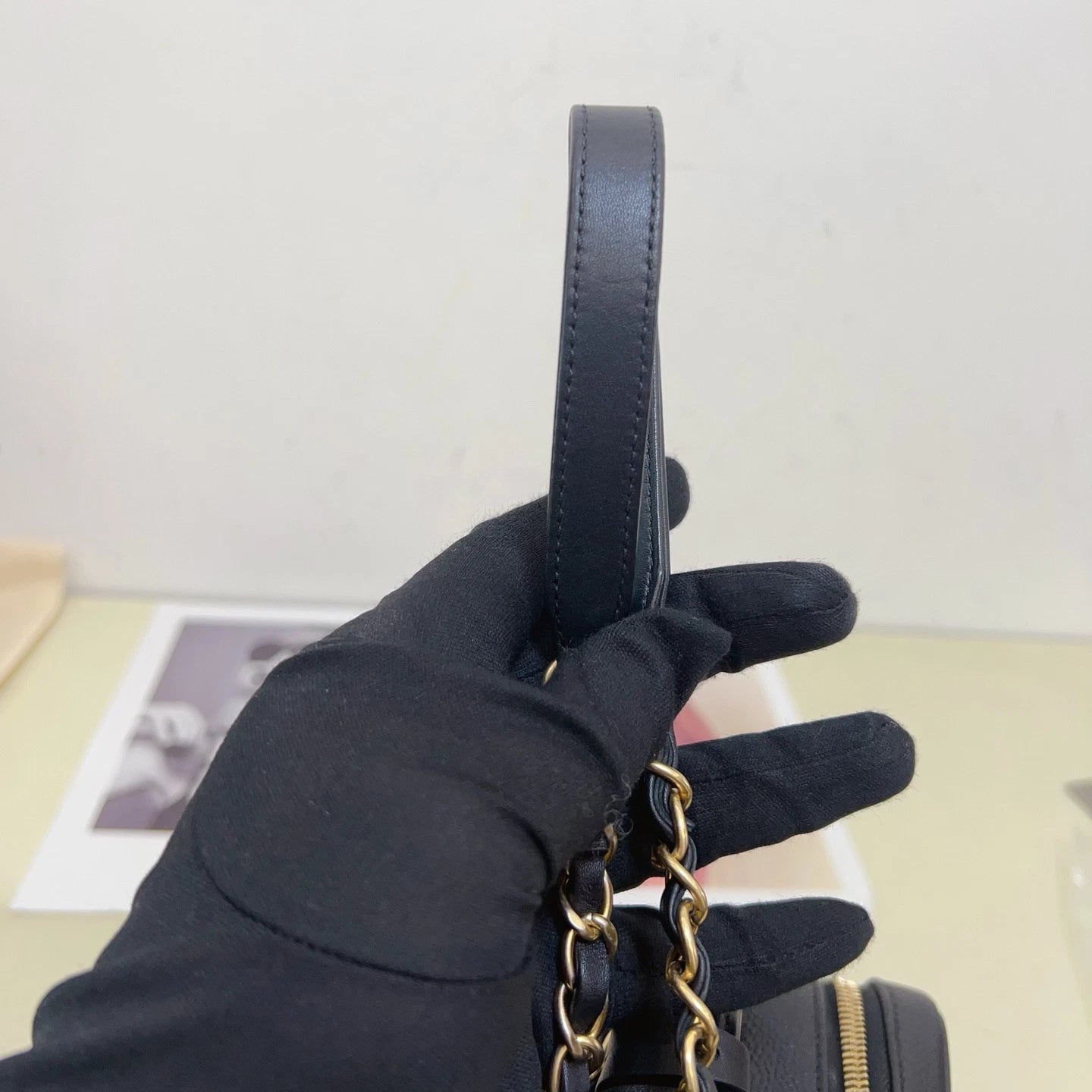 Chanel Calfskin Diamond Camera Bag Chain Crossbody Top Handle Bag Black