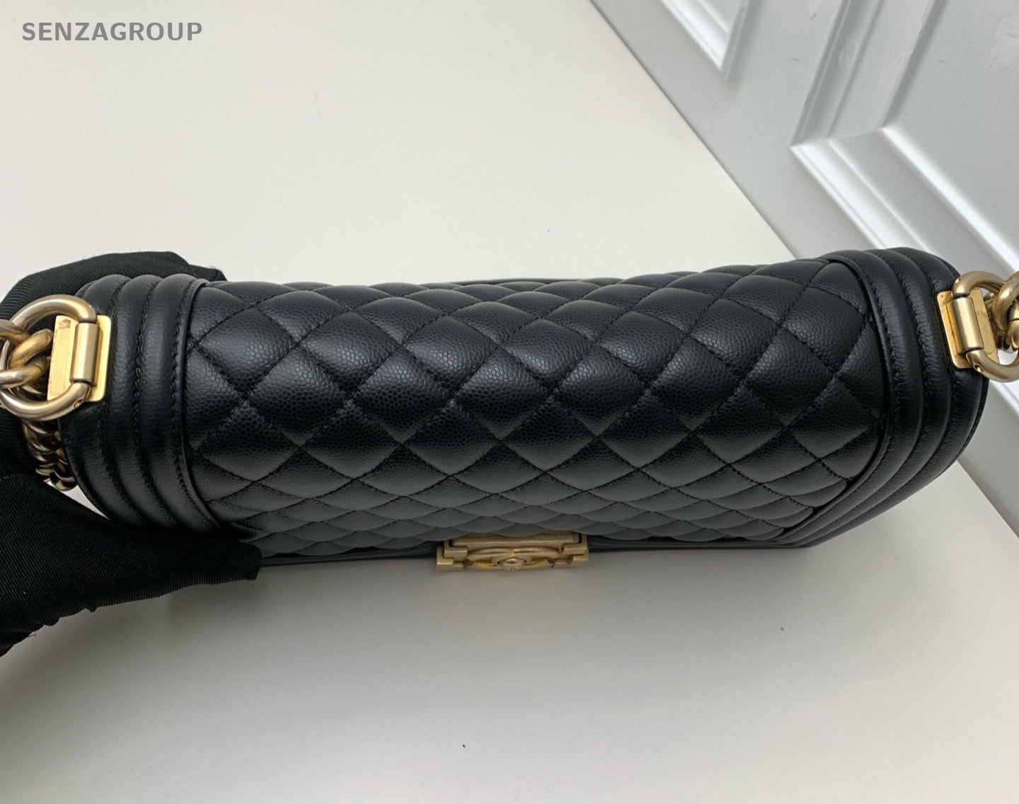 Chanel Leboy MM Chain Diamond Shoulder Bag Black Gold Women Classic Fashion