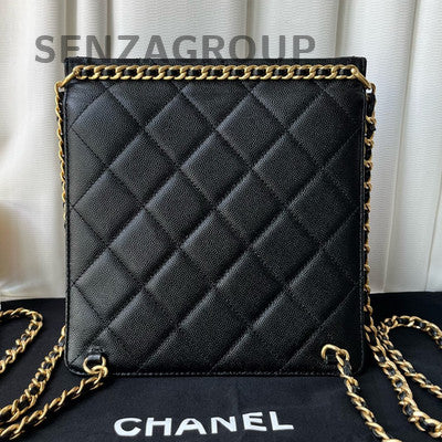 Chanel Black Gold Quilted Calfskin Vertical Chain Backpack Women Classic