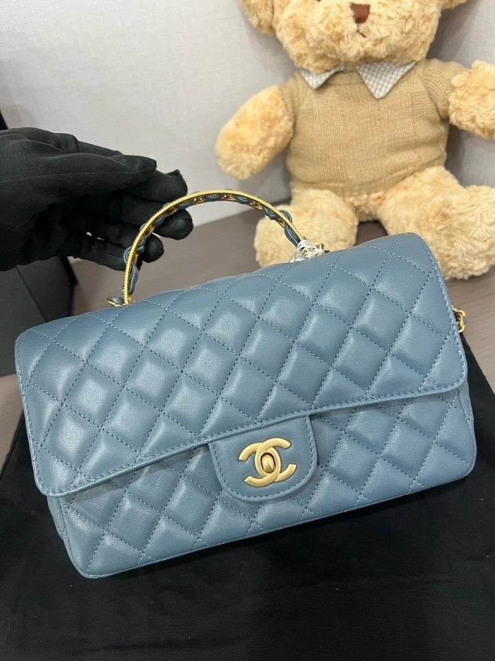 CHANEL Blue Gold Top Handle Crossbody Bag For Women