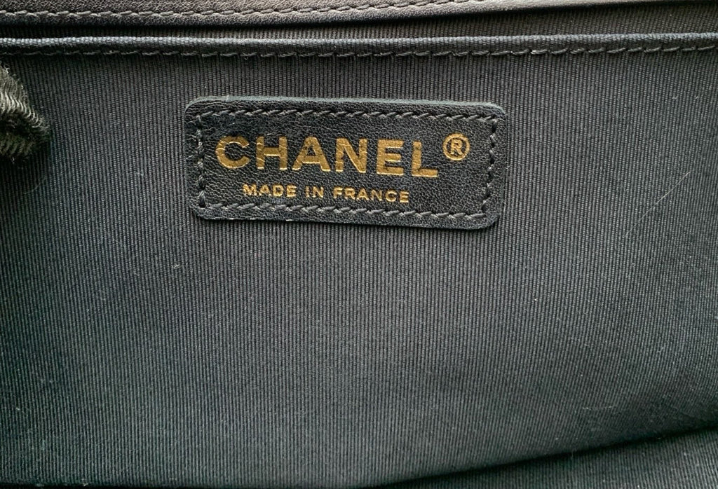 Chanel Leboy Calfskin Chain Shoulder Bag Black Gold Women Classic Designer