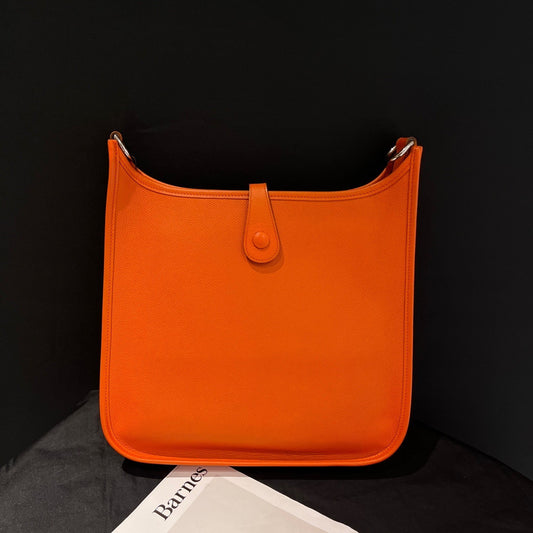 Hermes Evelyne29 Epsom Shoulder Bag Crossbody Orange Silver Used Women Classic