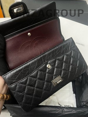 Chanel 2.55 Small Black Silver Chain Shoulder Bag Quilted Pattern