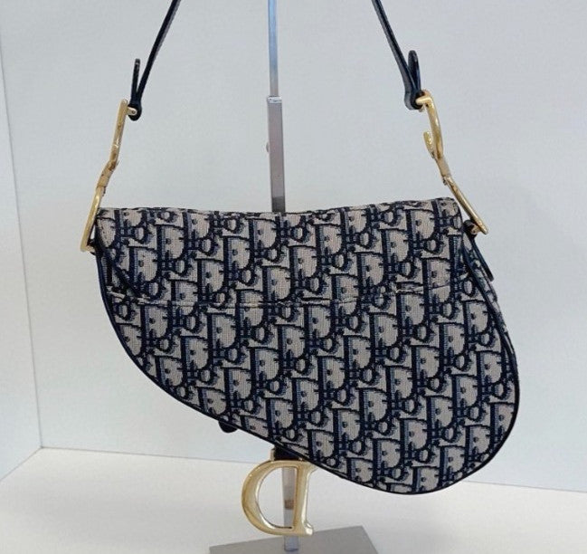 Christian Dior Saddle MM Oblique Top Handle Shoulder Bag Crossbody Used  Women