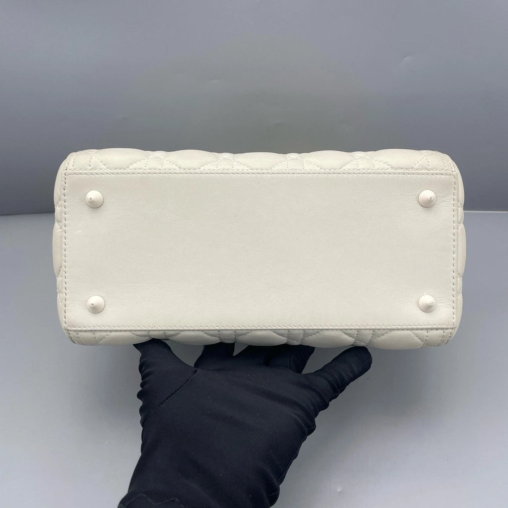 Dior White 5-Grid Lady Dior Top Handle Bag For Women
