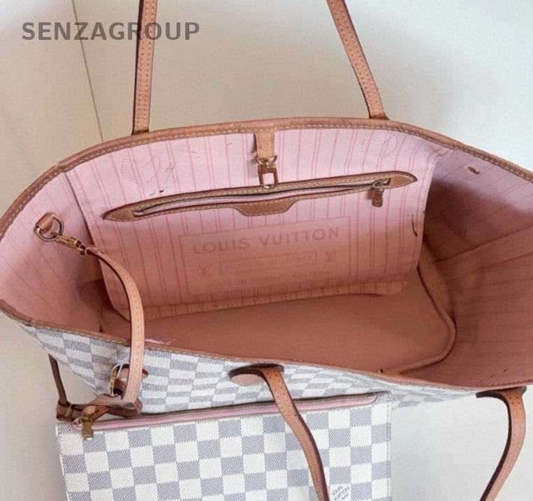 Louis Vuitton Neverfull MM Daimer Shoulder bag White Pink Women Classic