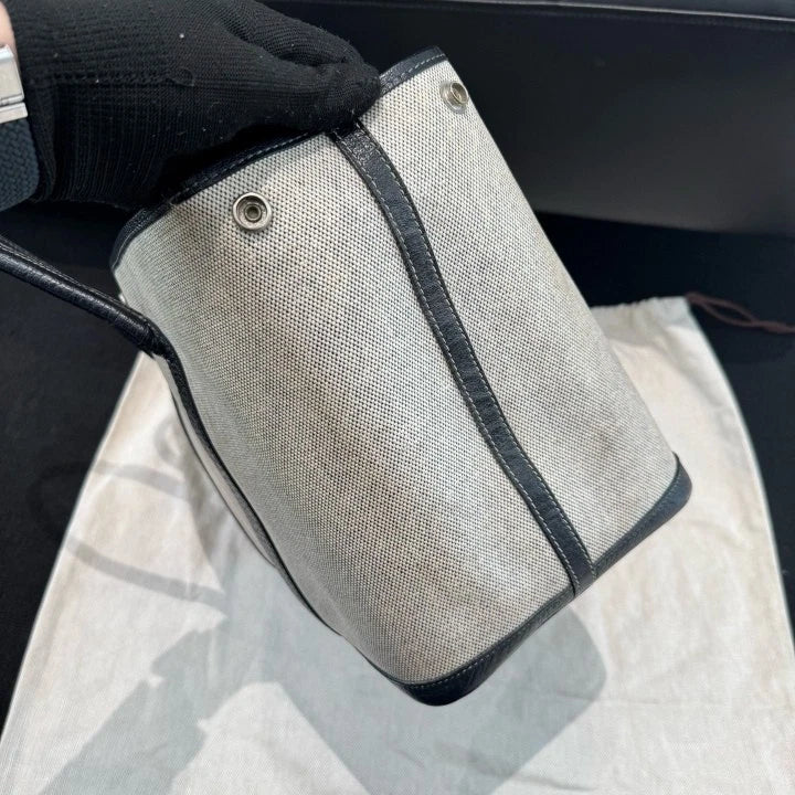 Hermes Garden Party 36 Togo Canvas Tote Shoulder Bag Gray White Women D